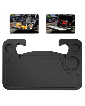 CK Formula Black Food Tray for Car, Truck, SUV - With Pen & Cup Holder Slots, Hook On Steering Wheel for Travel, Food, Drink, Workstation with Laptop & Tablet, Automotive Interior Accessories, 1 Piece