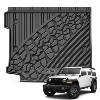 LASFIT Cargo Mat Fit for 2018-2024 Jeep Wrangler JL Unlimited 4 Door with Subwoofer Only (Not Fit for JK or 4XE), TPE All Weather Custom Fit Car Trunk Mat Cargo Liner, Black