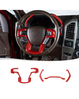 Voodonala Center Steering Wheel Panel Cover with Dash Board Cover Trim Compatible with Ford F150 2015-2020 (4pcs,ABS,Red)