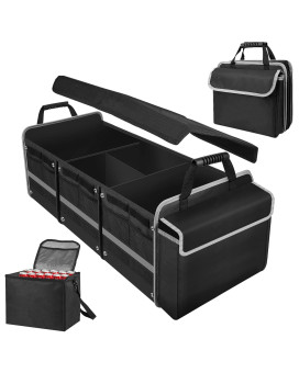 TrendySupply Trunk Organizer with Extra Insulated Bag, Leakproof, Extra Large Multi Compartments Collapsible with Cooler for SUV, Sedan, Truck (Black)