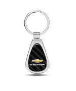 iPick Image for Chevrolet Suburban Real Black Carbon Fiber Chrome Metal Teardrop Key Chain Keychain, Official Licensed
