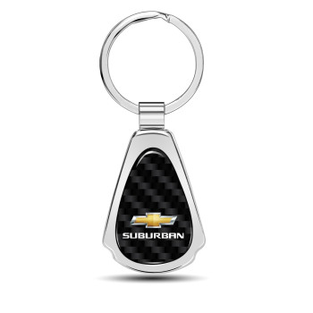 iPick Image for Chevrolet Suburban Real Black Carbon Fiber Chrome Metal Teardrop Key Chain Keychain, Official Licensed