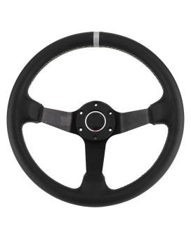 Steering Wheel 350mm/14in for SPARCO Style 6 Bolt Half Deep Dish Black Leather Racing Steering Wheel with Horn