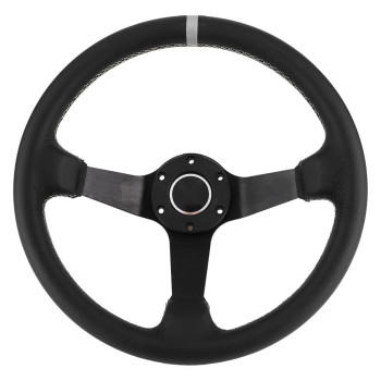 Steering Wheel 350mm/14in for SPARCO Style 6 Bolt Half Deep Dish Black Leather Racing Steering Wheel with Horn