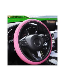 BELOMI Car Steering Wheel Cover, 15 PU Leather Steering Wheel Protector, Sport Elastic Stretch Steering Wheel Cover Without Inner Ring for Men Women, Car Interior Accessories for Most Cars (Pink)