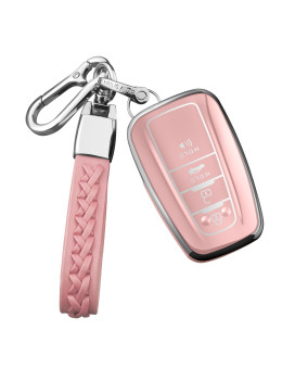 Autophone Compatible with Toyota Key Fob Cover with Keychain Fit For 2018-2024 Camry RAV4 Highlander Avalon C-HR Prius Corolla GT86 (Chalk Pink)