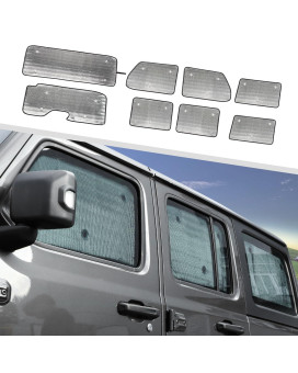 Jimen Windshield Sunshades Compatible with Jeep Wrangler JL & Unlimited 4 Door 2018-2023, 8PCS Window Visor Shades for Car Side Window
