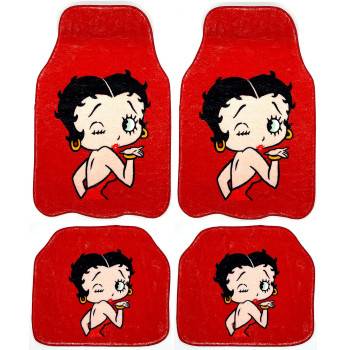 Red Betty Super Soft Universal Fit Auto Car Floor Mats Carpet for Sedan, SUVs, Truck, Mini Vans 4 Pieces Set