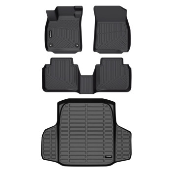 HAFIDI-Floor Mats & Cargo Liner Custom Set for Honda Accord 2023 2024 & Honda Accord Hybrid 2023 2024 All Weather Protection TPE Full Set Automotive Floor Liner Accessories - Black