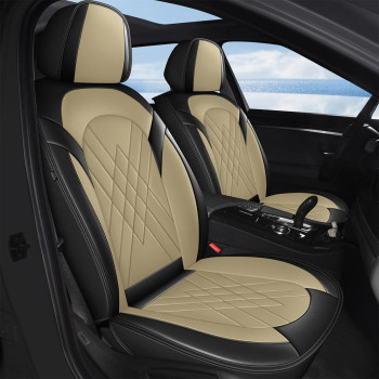 YORKNEIC Leather Car Seat Covers Wateproof Faux Leather Automotive Seat Covers for Cars SUV Truck Sedan Universal Vehicle Seat Cushion Protector (Full Seat,Black+Beige)