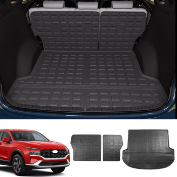 powoq Trunk Mat Compatible with 2021-2023 Hyundai Santa Fe Backrest Mat All Weather TPE Cargo Mat Replacement for 2021 2022 2023 Hyundai Santa Fe Accessories (Rear Backrest Mat+Rear Trunk Mat)