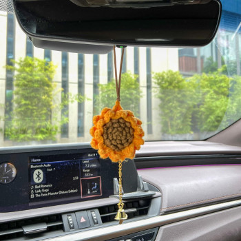 Refintural Lovely Hand-Woven Sunflower Car Decoration Car Mirror Hanging Accessories Multi-Functional DIY Pendant for Car Rearview Mirror Backpacks Bookshelves and More