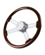 QYMOPAY 18 Solid Wood Truck Steering Wheel 4 Spoke Aluminum Rivet Chrome Plated for Semi-Trailers,Trucks