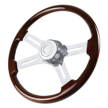 QYMOPAY 18 Solid Wood Truck Steering Wheel 4 Spoke Aluminum Rivet Chrome Plated for Semi-Trailers,Trucks