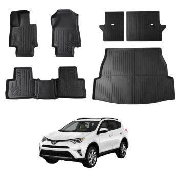 Ecarzo Floor Mats Compatible with RAV4 2019-2021 2022 2023 2024 Accessories (Include Hybrid) All-Weather Front Rear Cargo Liner Full Set Heavy Duty Trunk Protection Backrest Mats 6 PCS