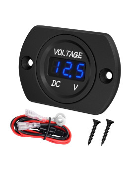 DaierTek Battery Voltage Meter Waterproof DC 12V 24V LED Voltmeter Panel 12 Volt 24 Volt 36 Volt Battery Monitor with Blue Light Round Digital Voltage Display for Marine Boat Car Automotive Motorcycle