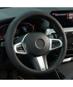 Car Steering Wheel Cover, Microfiber Leather Steering Wheel Protector with Anti-Slip Lining Universal 15 Inch (Black)