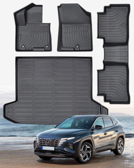 Weather Liner Floor Mats for Hyundai Tucson 2024 2023 2022 (Excluding PHEV) Custom Fit TPE All Weather 4 Piece Liner Set for Interior Protection: Waterproof, Heavy Duty Front, Rear, Trunk Mats