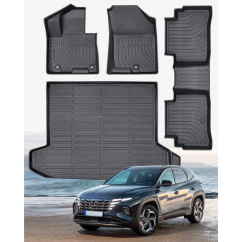 Weather Liner Floor Mats for Hyundai Tucson 2024 2023 2022 (Excluding PHEV) Custom Fit TPE All Weather 4 Piece Liner Set for Interior Protection: Waterproof, Heavy Duty Front, Rear, Trunk Mats