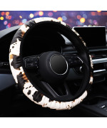 Cow Print Steering Wheel Cover, Universal 14.5-15 inch Microfiber Leather Car Steering Wheel Cover Fashion Non-Slip Suitable for Men and Women