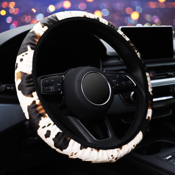 Cow Print Steering Wheel Cover, Universal 14.5-15 inch Microfiber Leather Car Steering Wheel Cover Fashion Non-Slip Suitable for Men and Women