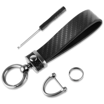 Ouligay Car Keychain Strap Carbon Fiber Car Keychain Keyring Microfiber Leather Car Keychain with 360Rotatable Swivel Anti-Lost D-Ring Screwdriver Universal Key Chains for Key