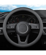 XHRING Car Steering Wheel Cover for Mazda CX5/CX-5 CX50/CX-50 CX3/CX-3 CX30/CX-30 CX9/CX-9 Mazda 3 Mazda 5 Mazda 6 MX-5 Miata CX-7 RX-8 GS GT Sport Touring Accessories, 2024 Black Leather 14 1/2-15