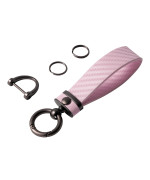 DEKEWEI Carbon Fiber Car Keychain Microfiber Leather Key Chain,Universal Car Key Holder for Men and Women,Car Key Fob with Anti-Lost D-Ring (Light Pink)