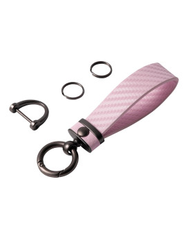 DEKEWEI Carbon Fiber Car Keychain Microfiber Leather Key Chain,Universal Car Key Holder for Men and Women,Car Key Fob with Anti-Lost D-Ring (Light Pink)