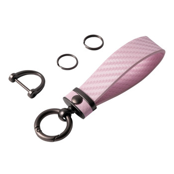 DEKEWEI Carbon Fiber Car Keychain Microfiber Leather Key Chain,Universal Car Key Holder for Men and Women,Car Key Fob with Anti-Lost D-Ring (Light Pink)