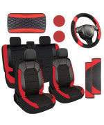 Jusen 15 Pack Leather Universal Car Seat Covers Leather Accessories Leather Steering Wheel Cover