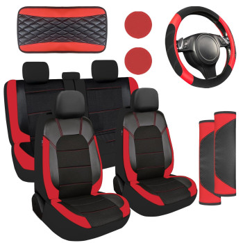 Jusen 15 Pack Leather Universal Car Seat Covers Leather Accessories Leather Steering Wheel Cover