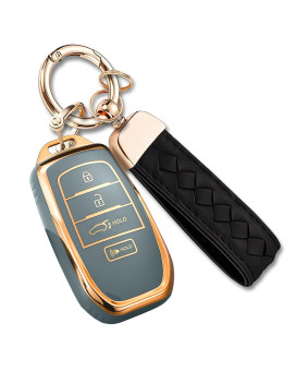 Compatible with Toyota Key Fob Cover, for Crown Corolla Cross Grand Highlander Tundra Prius Venza Sequoia Land Cruiser Premium TPU Key Fob Case Remote Smart Car Key Holder(A-Gray)