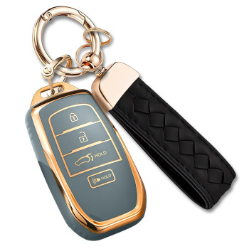 Compatible with Toyota Key Fob Cover, for Crown Corolla Cross Grand Highlander Tundra Prius Venza Sequoia Land Cruiser Premium TPU Key Fob Case Remote Smart Car Key Holder(A-Gray)