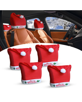 SuperKaKa 4Pcs Red Christmas Car Seat Headrest Cover,Cute Cars Interior Accessories Decoration Merry-Christmas Covers Fit Most Vehicle Headrest for New Year Festival Holiday Party Supplies