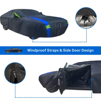 Avecrew Dodge Challenger Car Cover Waterproof All Weather for Automobiles, Outdoor Full Exterior Covers Fit 2008-2022 Dodge Challenger with Windproof Strap and Driver Door Zipper