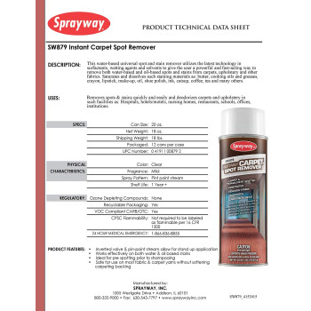 Sprayway Sw879 Instant Carpet Spot Remover 18 Oz