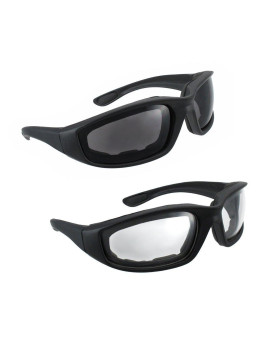 Grinderpunch Motorcycle Riding Glasses 2 Pair Smoke Clear Biker Foam Pad