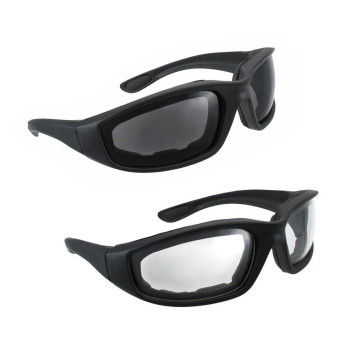 Grinderpunch Motorcycle Riding Glasses 2 Pair Smoke Clear Biker Foam Pad