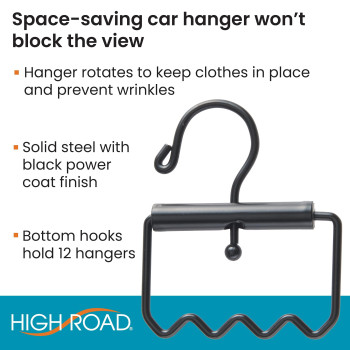 High Road Heavy Duty Car Clothes Hanger With Carry Handle And Hooks For Dry Cleaning Moving And Road Trips