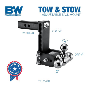 Bw Trailer Hitches Tow Stow Adjustable Trailer Hitch Ball Mount Fits 2 Receiver Triball 178 X 2 X 2516 7