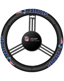 Fremont Die Nfl New England Patriots Leather Steering Wheel Cover Fits Most Steering Wheels Blackteam Colors