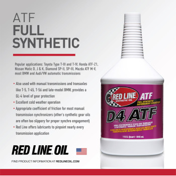 Red Line 30504 D4 Synthetic Automatic Transmission Fluid Atf 1 Quart 12 Pack