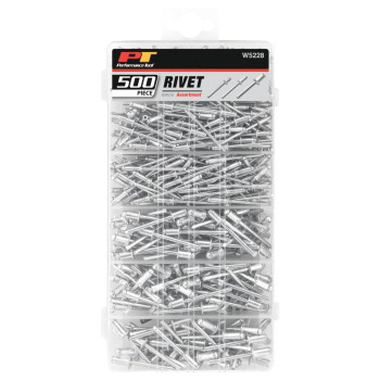 Performance Tool W5228 Aluminum Rivet Assortment Tool Set In A Resealable Plastic Case 500Piece