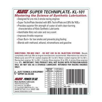 Klotz Super Techniplate Synthetic Premix Oil For 2Stroke Engines 1 Quart Kl100