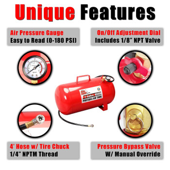 Big Red T88007 Torin Portable Horizontal Air Tank With 36 Hose 7 Gallon Capacity Red