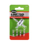 Slime 20088 Valve Tool 4Way Plus Valve Cores For All Types Of Tire