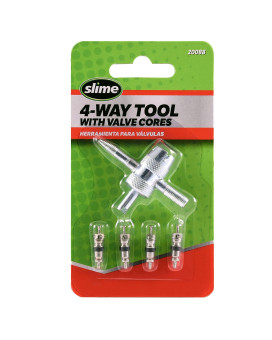 Slime 20088 Valve Tool 4Way Plus Valve Cores For All Types Of Tire