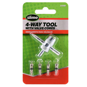 Slime 20088 Valve Tool 4Way Plus Valve Cores For All Types Of Tire