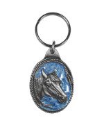 Siskiyou Kr113E Automotive Metal Key Chain Horse Profile With Rope Border Enameled Details Pewter